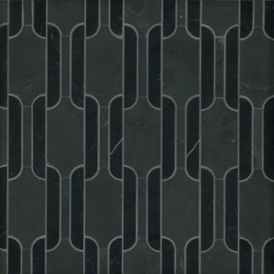Kelli Fontana Chain Reaction Black on Black Marble Mosaic Wall and Floor Tile