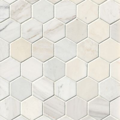 Royal White Polished Hex Marble Wall and Floor Tile - 2 x 2 in.