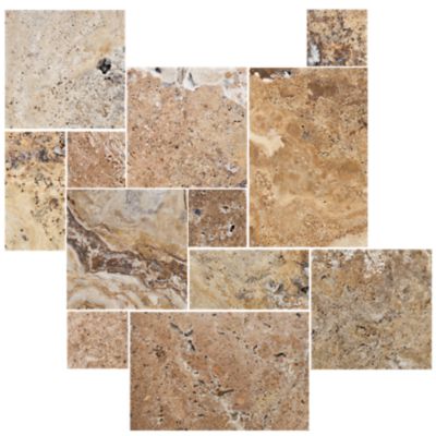 Scabos Brushed Unfilled Chiseled Small Versailles Pattern Travertine Wall and Floor Tile