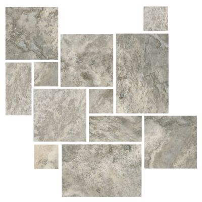 Claros Silver Honed Filled Large Versailles Pattern Travertine Wall and Floor Tile