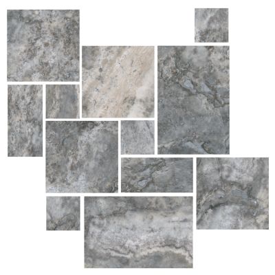 Claros Silver Honed Filled Small Versailles Pattern Travertine Wall and Floor Tile