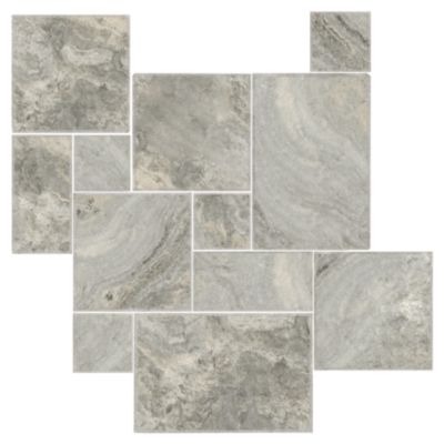 Claros Silver Brushed Chiseled Small Versailles Pattern Travertine Wall and Floor Tile