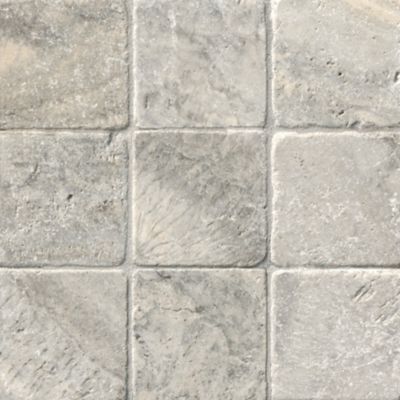 Claros Silver Tumbled Travertine Wall and Floor Tile - 4 x 4 in.