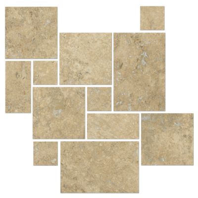 Bucak Light Walnut Brushed Chiseled Large Versailles Pattern Travertine Wall and Floor Tile