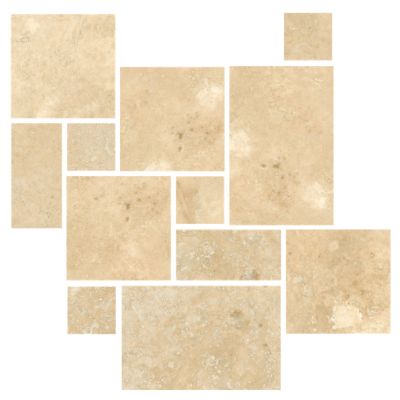 Bucak Light Walnut Honed Filled Small Versailles Pattern Travertine Wall and Floor Tile