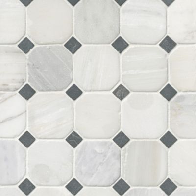 Hampton Hermosa Tumbled Octagon Marble Mosaic Wall and Floor Tile - 3 x 3 in.