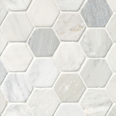 Hampton Carrara Tumbled Hex Marble Mosaic Tile - 3 x 3 in.