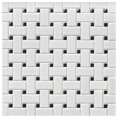 Basketweave Matte White with Black Porcelain Mosaic Wall and Floor Tile