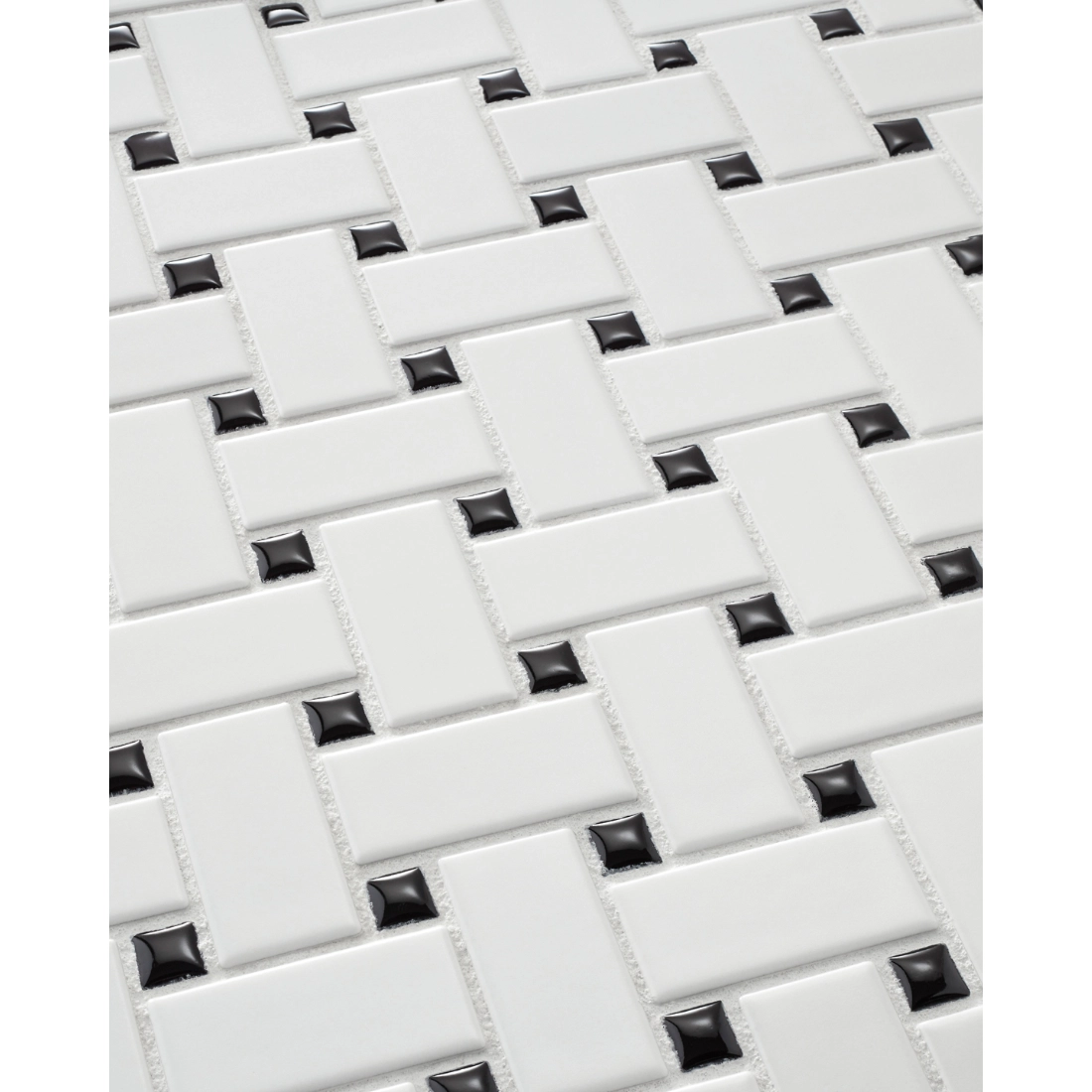 Basketweave Matte White with Black Porcelain Mosaic Wall and Floor Tile Basketweave Matte White with Black Porcelain Mosaic Wall and Floor Tile