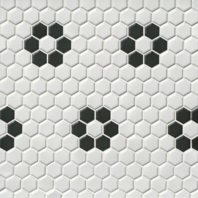 Hex Matte White with Black Flower Porcelain Mosaic Wall and Floor Tile