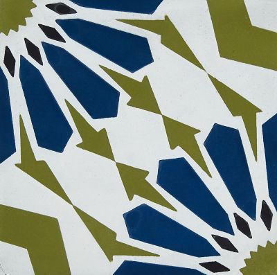 Star Olive/Blue Encaustic Square Pattern Cement Wall and Floor Tile - 8 in.