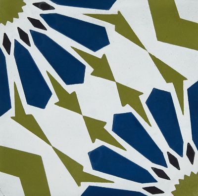 Star Olive/Blue Encaustic Square Pattern Cement Wall and Floor Tile Sample