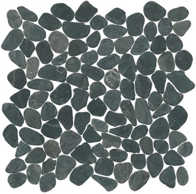 Black Sliced Pebble Mosaic Wall and Floor Tile - 12 x 12 in.