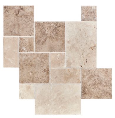 Bucak Dark Walnut Tumbled Small Versailles Travertine Wall and Floor Tile