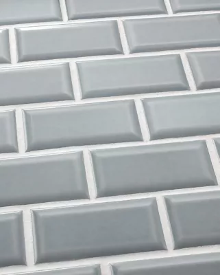 Blue Grey Glossy Beveled Porcelain Amalfi Subway Mosaic Wall Tile