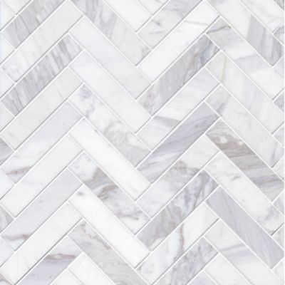 Volakas Honed Large Herringbone Marble Mosaic Wall and Floor Tile