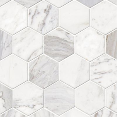 Volakas Honed Hex Marble Mosaic Wall and Floor Tile - 3 in.