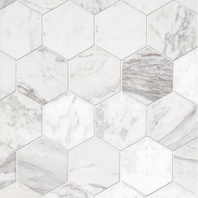 Volakas Honed Hex Marble Wall and Floor Tile - 5 in.