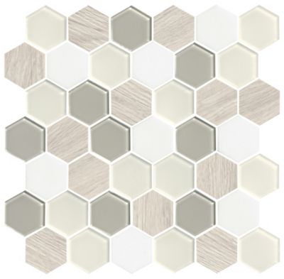 Aspire Hex Bianco Glass and Vinyl Mosaic Wall and Floor Tile - 2 in.