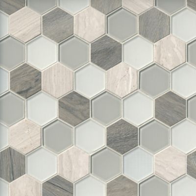 Aspire Hex Ash Glass and Vinyl Mosaic Wall and Floor Tile - 2 in.