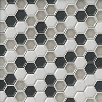 Energy Hex White/Taupe/Dark Gray Porcelain Mosaic Wall Tile - 1.5 in.