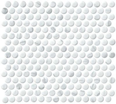 Penny Round Carrara Snow White Porcelain Mosaic Wall and Floor Tile