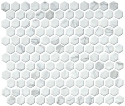 Hex Carrara Snow White Porcelain Mosaic Wall and Floor Tile - 1 in.