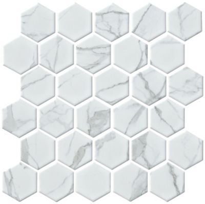 Hex Carrara Snow White Porcelain Mosaic Wall and Floor Tile - 2 in.