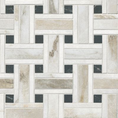 Livingston Melange, Gold and Nero Basketweave Porcelain Mosaic Wall and Floor Tile - 12 x 12 in.