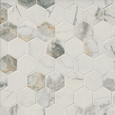 Invisible Grey Polished Hex Porcelain Mosaic Wall and Floor Tile - 2 in.