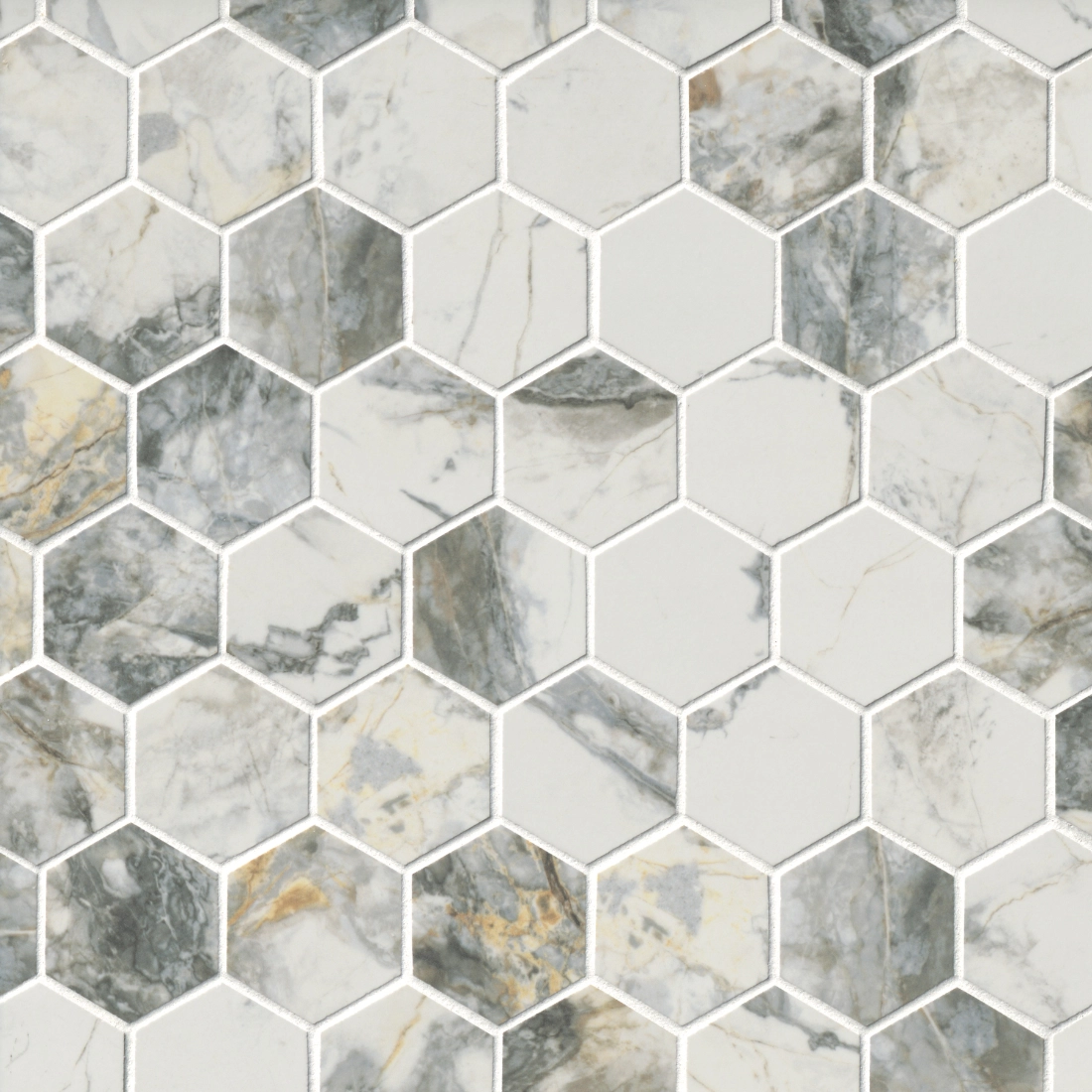 Royal Grey Hex Porcelain Mosaic Wall and Floor Tile - 2 in. Royal Grey Hex Porcelain Mosaic Wall and Floor Tile - 2 in.