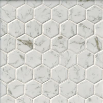 Lombardia White Polished Hex Porcelain Mosaic Wall and Floor Tile - 2 in.