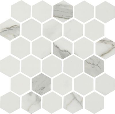 Carrara Ultra White Hex Porcelain Mosaic Wall and Floor Tile - 2 in.