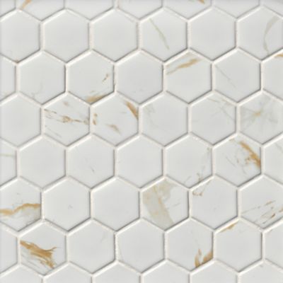 Calacatta Gold Matte Hex Porcelain Mosaic Wall and Floor Tile - 2 in.