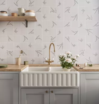 Laura Ashley Pussy Willow Charcoal Porcelain Wall Tile - 5 x 5 in