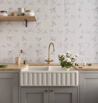 Laura Ashley Pussy Willow Charcoal Porcelain Wall Tile - 5 x 5 in