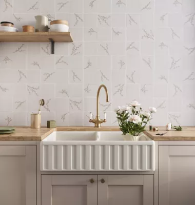 Laura Ashley Pussy Willow Dove Grey Wall Tile - 5 x 5 in. - The