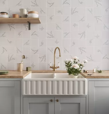 Laura Ashley Pussy Willow Sea Spray Porcelain Wall Tile - 5 x 5 in