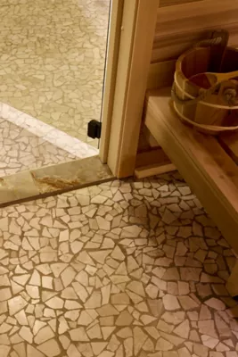 Queen Beige Tumbled Marble Cobble Mosaic Wall and Floor Tile - The